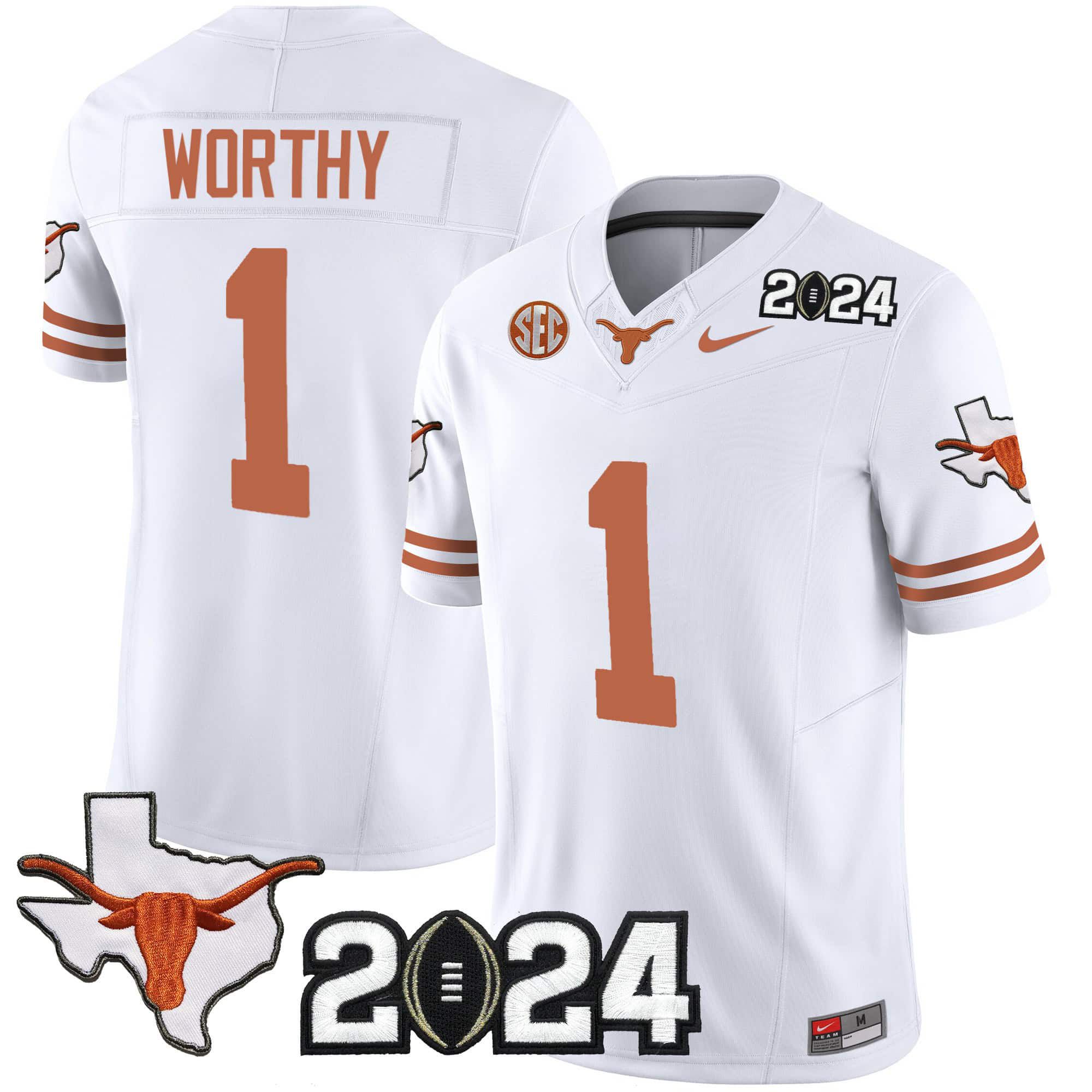 Men Texas Longhorns #1 Worthy White 2024 Nike Vapor Limited NCAA Jersey